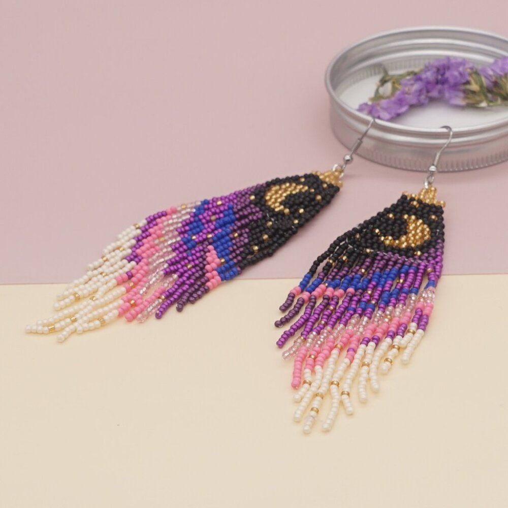 New Moon Beaded Drop Earrings